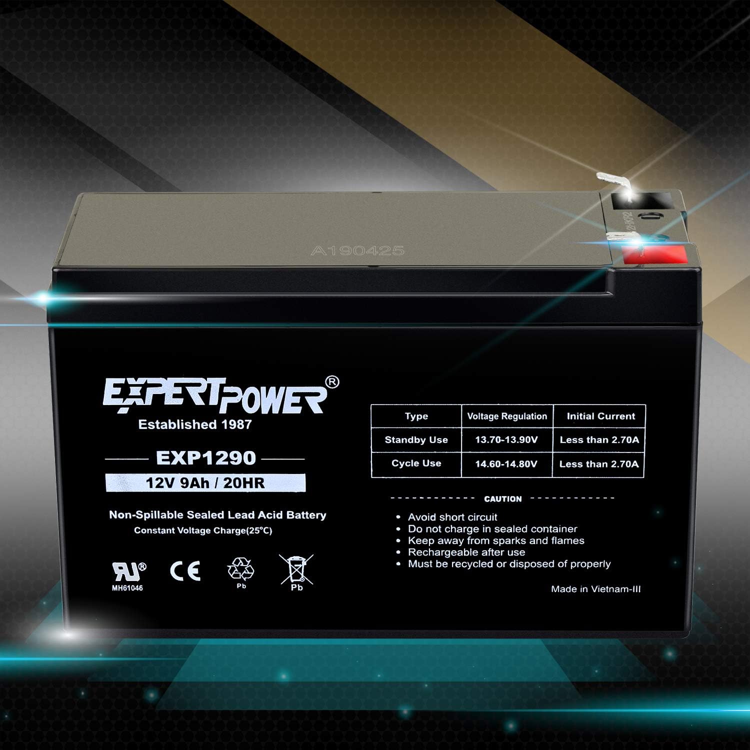 ExpertPower 12v 9ah Sealed Lead Acid Battery with F2 Terminals (.250) 2 Pack1