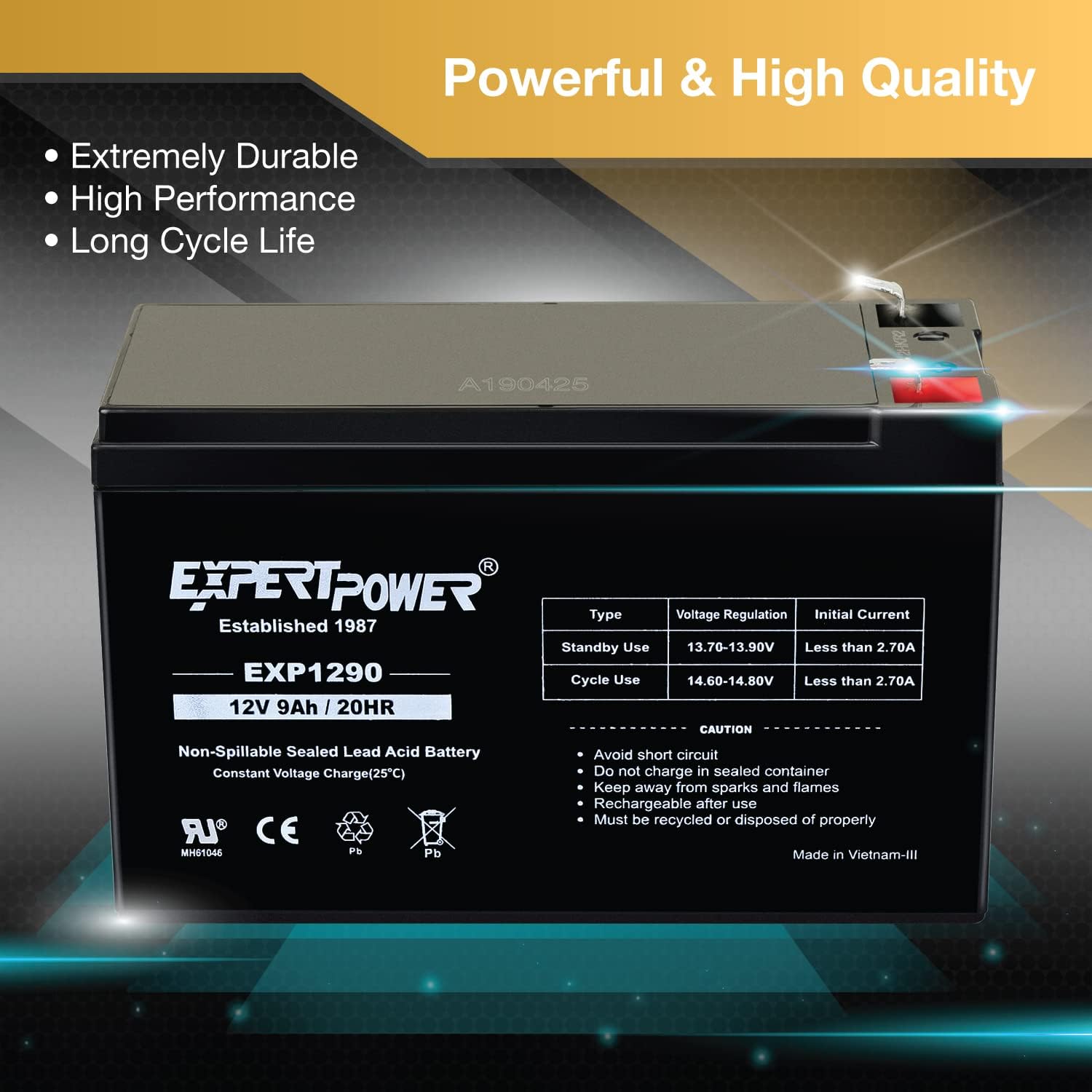 ExpertPower 12v 9ah Sealed Lead Acid Battery with F2 Terminals (.250) 2 Pack5