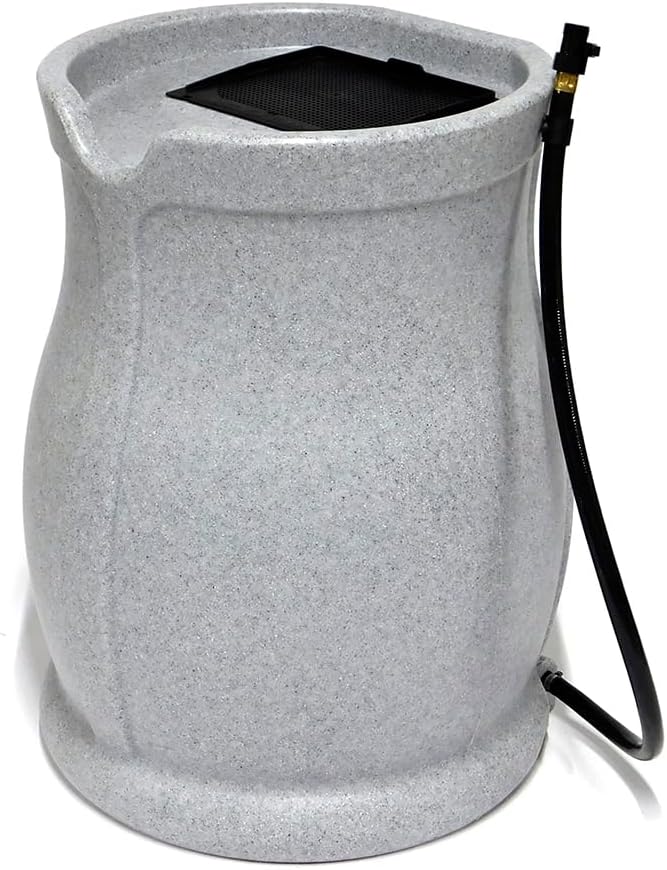 FCMP Outdoor Catalina 45-Gallon Rain Barrel – BPA-Free Flat-Back Design with 3.5 Foot Garden Hose, Shut-Off Thumb Valve, and Fixed Lid (RB-CAT-LTGRNT) Light Granite FCMP Outdoor Catalina 45-Gallon Rain Barrel – BPA-Free Flat-Back Design with 3.5 Foot Garden Hose, Shut-Off Thumb Valve, and Fixed Lid (RB-CAT-LTGRNT) Light Granite