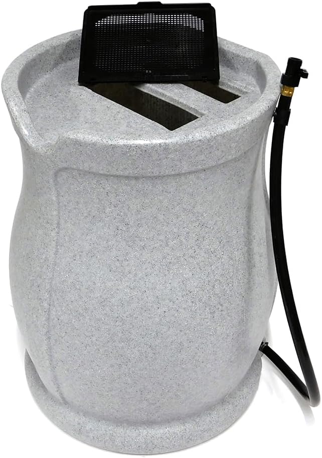 FCMP Outdoor Catalina 45-Gallon Rain Barrel – BPA-Free Flat-Back Design with 3.5 Foot Garden Hose, Shut-Off Thumb Valve, and Fixed Lid (RB-CAT-LTGRNT) Light Granite12