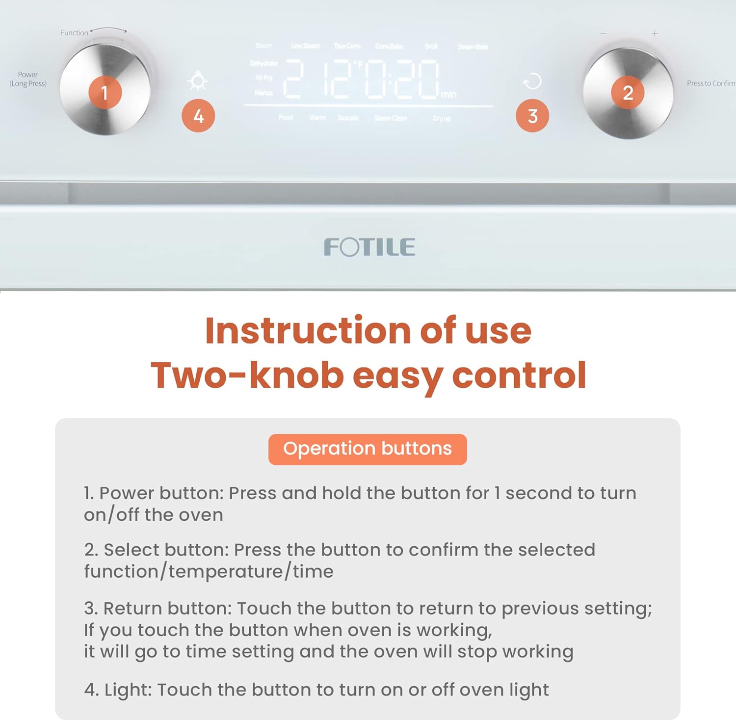 FOTILE ChefCubii 4-in-1 Countertop Convection Steam Oven, Air Fryer, Dehydrator with True Convection Bake, Steam-Bake, Broil, 40 Preset Menu and Steam Self-Clean, 1 CFT5