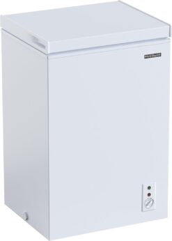 FRIGIDAIRE EFRF3005-AMZ Chest Deep Freezer-Garage-Ready, 3.5 Cu. Ft. Capacity, White-Adjustable Thermostat-Removable Vinyl Coated Wire Basket-Easy Defrost Drain