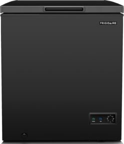 FRIGIDAIRE EFRF5003-BLACK Chest Deep Freezer-Garage-Ready, 5.0 Cu. Ft. Capacity, Black-Adjustable Thermostat-Removable Vinyl Coated Wire Basket-Easy Defrost Drain