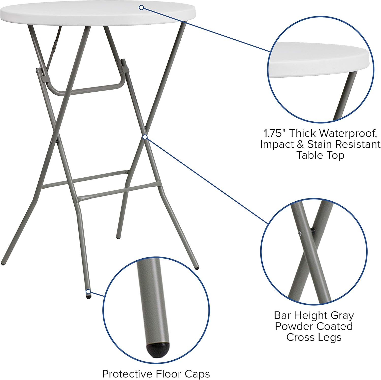 Flash Furniture 32 Round Folding Bar Height Tables for Parties and Commercial Events, Indoor Outdoor Plastic Bar Height Folding Tables, Set of 4, White3