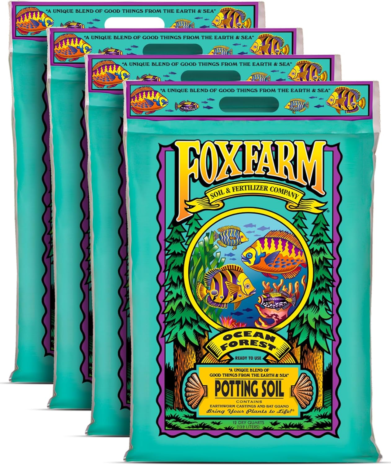 FoxFarm Ocean Forest Potting Soil, 12qt – Light, Aerated Texture, Designed for All Container Plants – pH Adjusted for Optimal Nutrient Uptake, Effectively Retains Moisture (12 Quart (4 Pack)) FoxFarm Ocean Forest Potting Soil, 12qt – Light, Aerated Texture, Designed for All Container Plants – pH Adjusted for Optimal Nutrient Uptake, Effectively Retains Moisture (12 Quart (4 Pack))