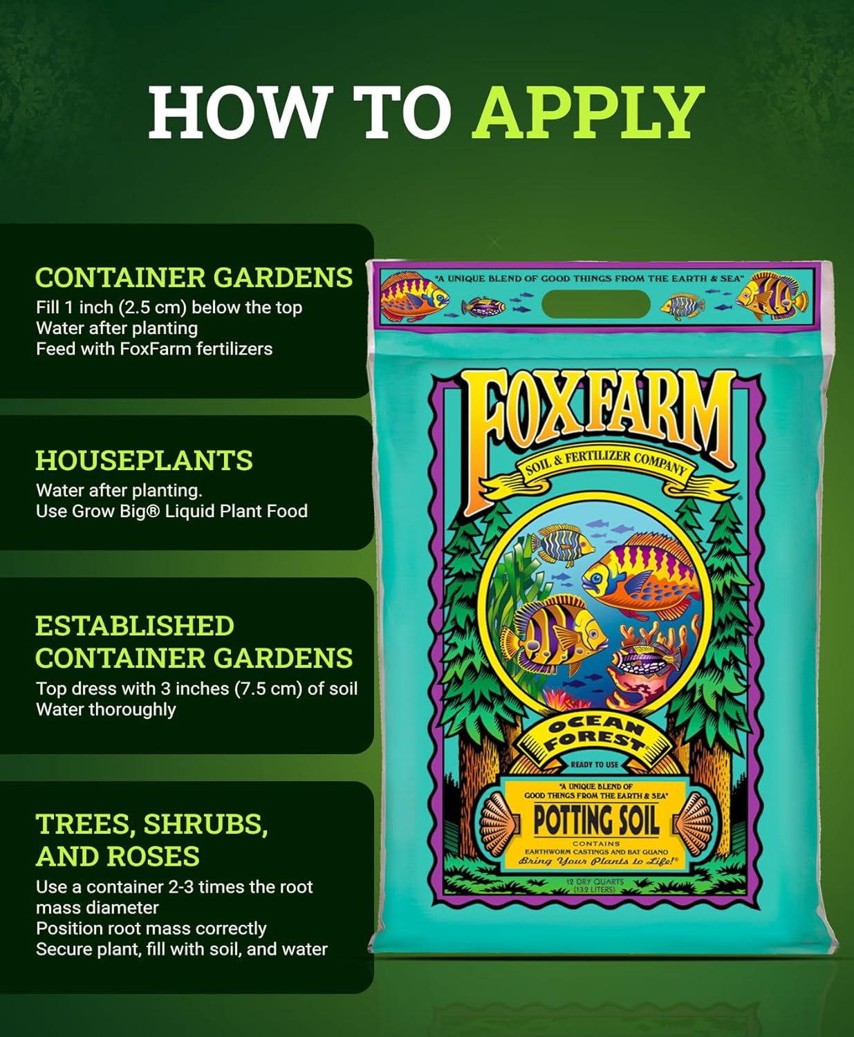 FoxFarm Ocean Forest Potting Soil, 12qt – Light, Aerated Texture, Designed for All Container Plants – pH Adjusted for Optimal Nutrient Uptake, Effectively Retains Moisture (12 Quart (4 Pack))9