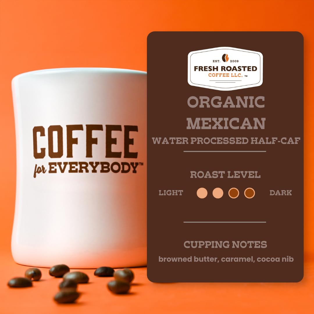 Fresh Roasted Coffee, Organic Mexican Swiss Water Half-Caf, 5 lb (80 oz), Kosher, Medium Roast, Whole Bean8