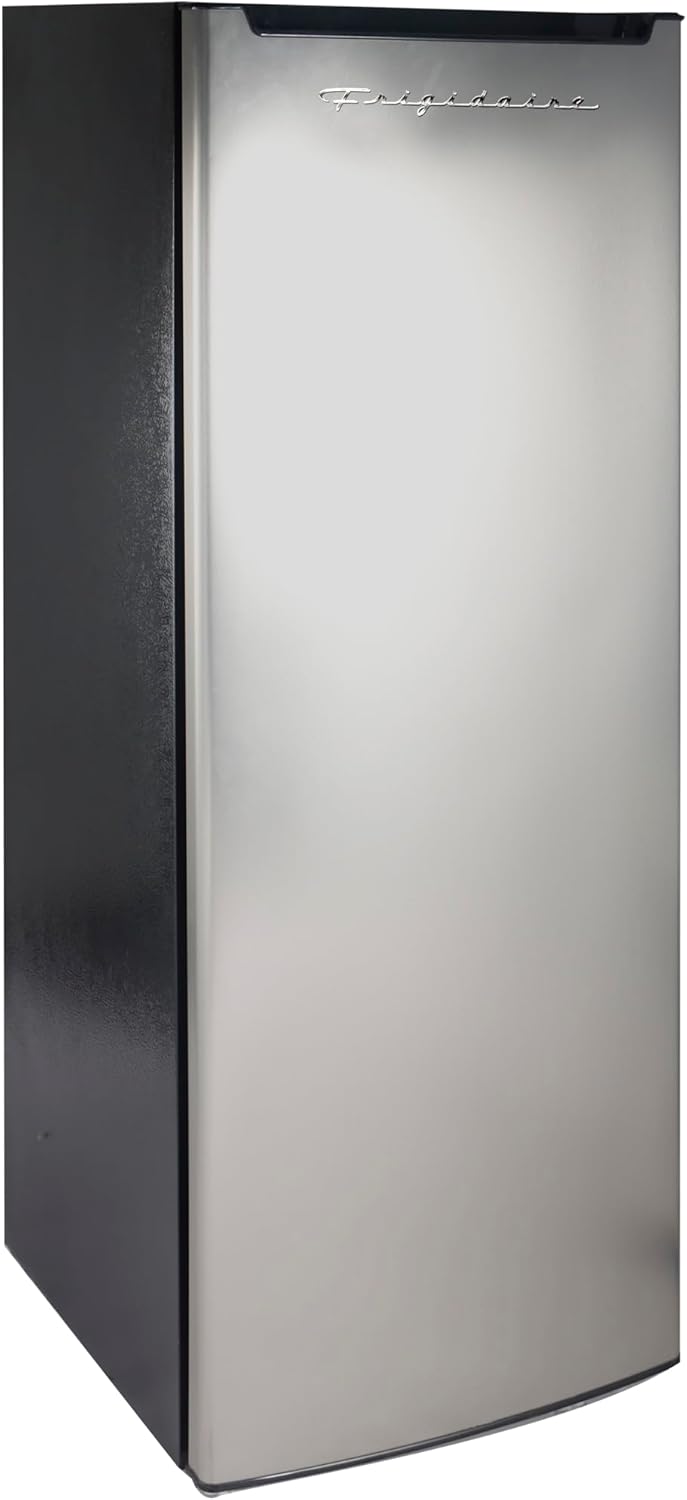 Frigidaire Upright Freezer, 6.5 cu. ft., Deep Freeze, Vinyl Coated Metal with Wire Shelving, Compact for Kitchen, RV, Dorm, Cabin, and Trailer, Platinum Design Series, Silver - 21D x 23W x 56H1