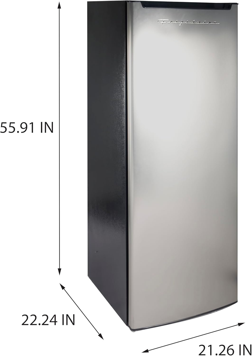 Frigidaire Upright Freezer, 6.5 cu. ft., Deep Freeze, Vinyl Coated Metal with Wire Shelving, Compact for Kitchen, RV, Dorm, Cabin, and Trailer, Platinum Design Series, Silver - 21D x 23W x 56H7