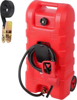 GAOMON Fuel Caddy, 15 Gallon Portable Gas Fuel Tank Container with LE Fluid Transfer Siphon Pump and 10ft. Delivery Hose, Diesel Storage Can On-Wheels for Cars, Lawn Mowers, ATVs, Boats