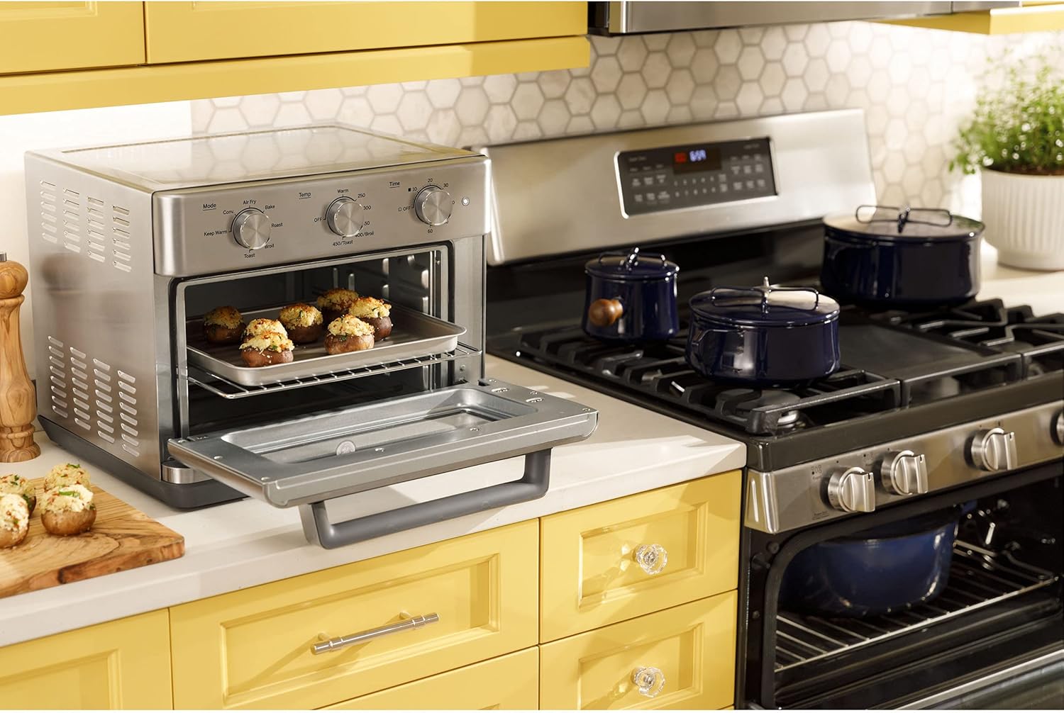 GE Mechanical Air Fryer Toaster Oven + Accessory Set Convection Toaster with 7 Cook Modes Stainless Steel0