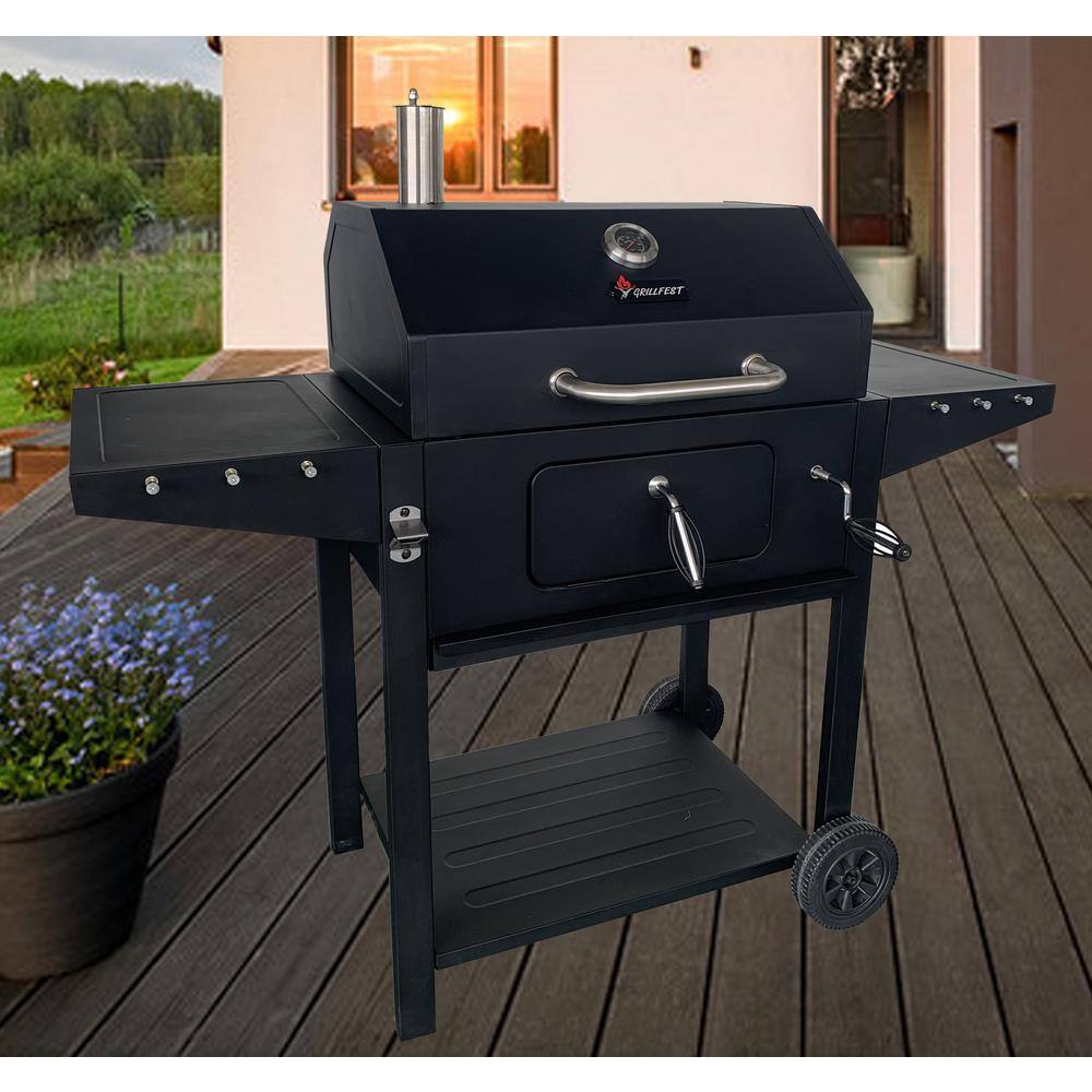 GRILLFEST 2518 Deluxe Cart Style Charcoal Grill in Black With Thermometer2