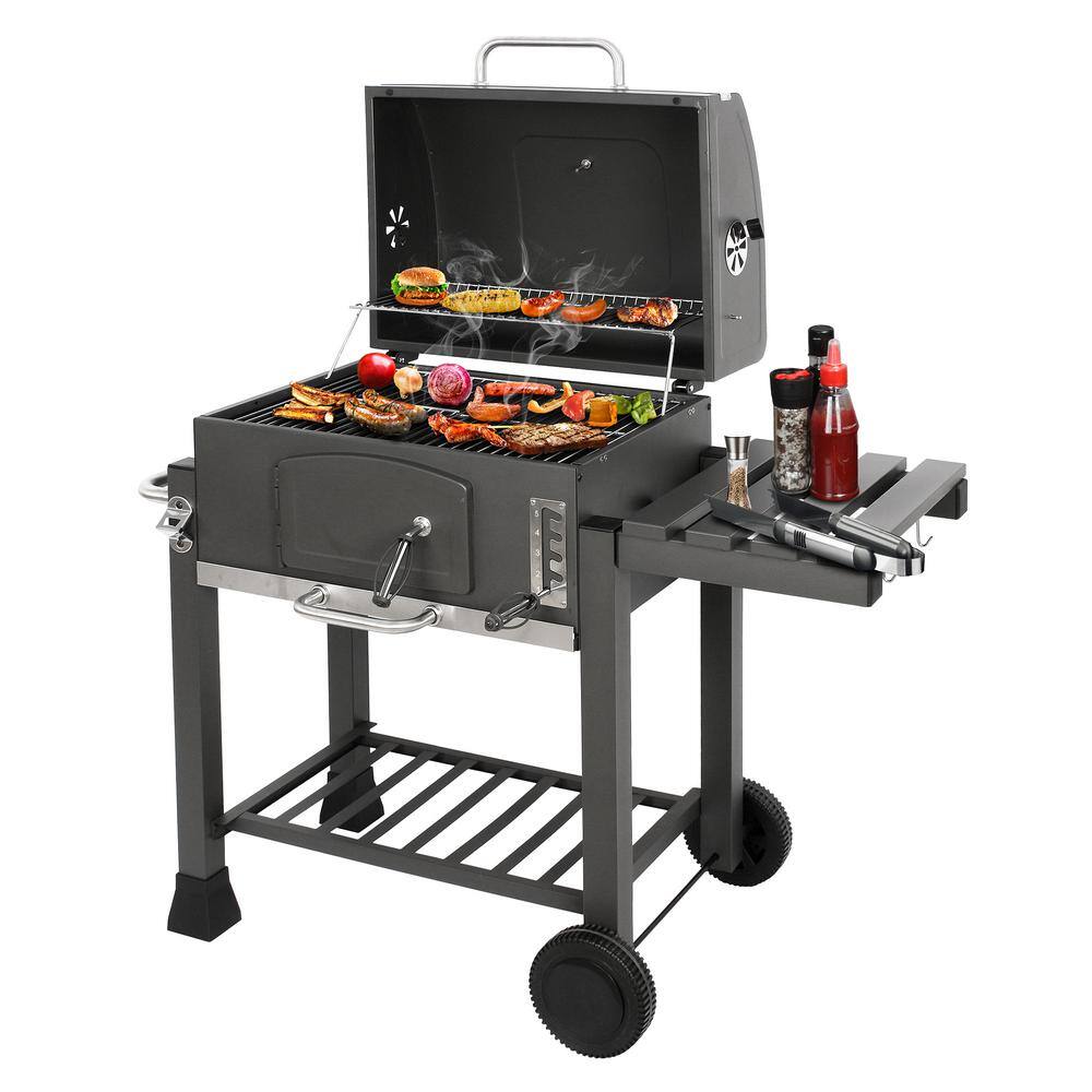 GRILLFEST SXC0546 Premium Charcoal Grill in Black with Folding shelf and built in thermometer1