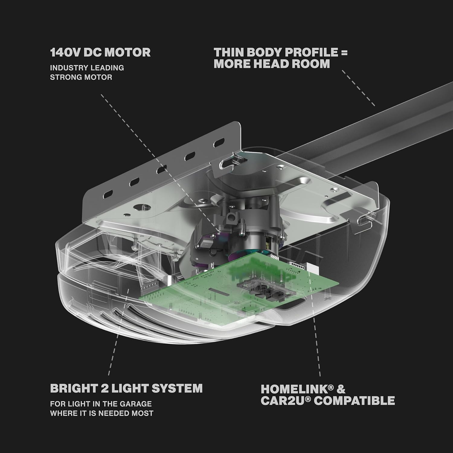 Genie ChainMax 1000 Garage Door Opener - Durable Chain Drive - Includes two 3-Button Pre-Programmed Remotes,Wall Console, Wireless Keypad, Safe-T-Beams - Model 3022-TKH, 140V DC Motor,Gray0