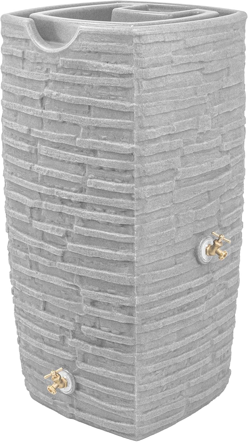 Good Ideas Rain Barrel, Faux Slate Riverwalk w 2 Brass Spigots, 50-Gal, Light Granite Good Ideas Rain Barrel, Faux Slate Riverwalk w/ 2 Brass Spigots, 50-Gal, Light Granite