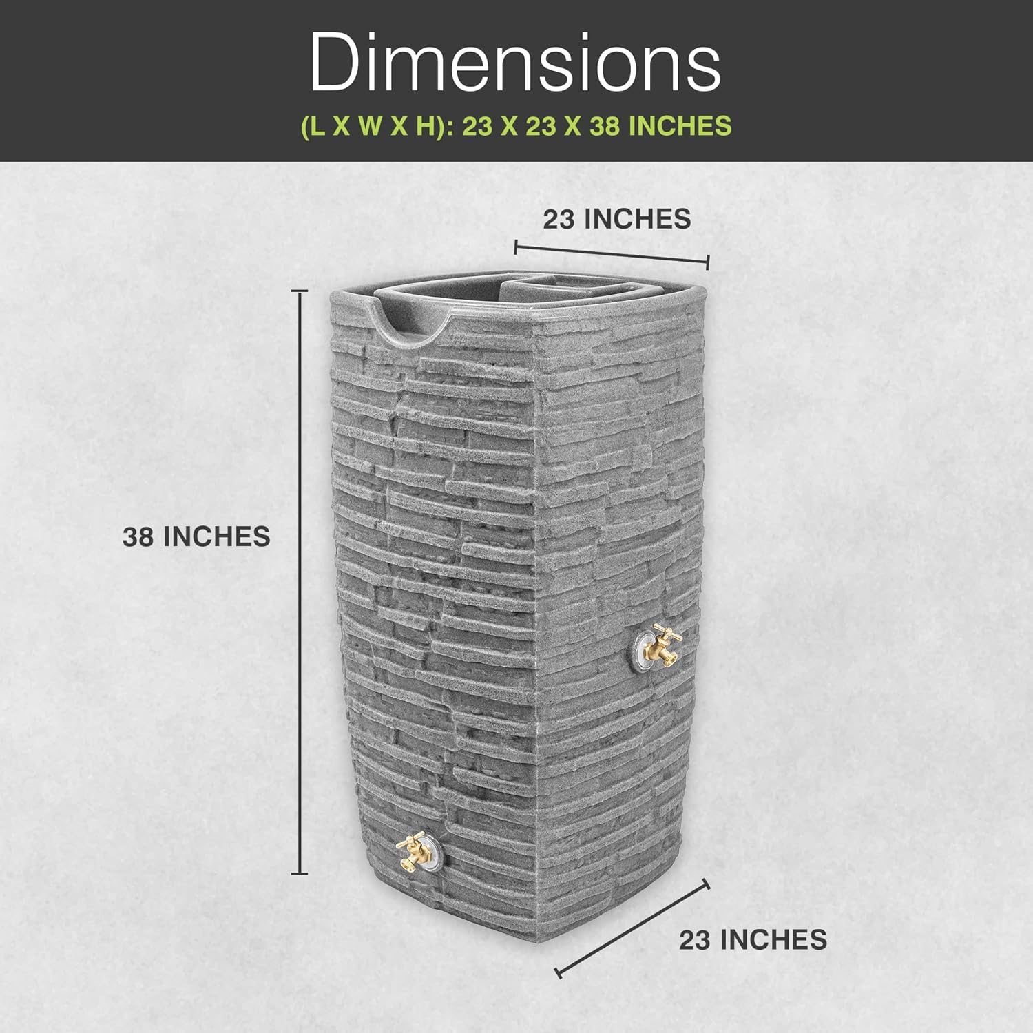 Good Ideas Rain Barrel, Faux Slate Riverwalk w 2 Brass Spigots, 50-Gal, Light Granite3