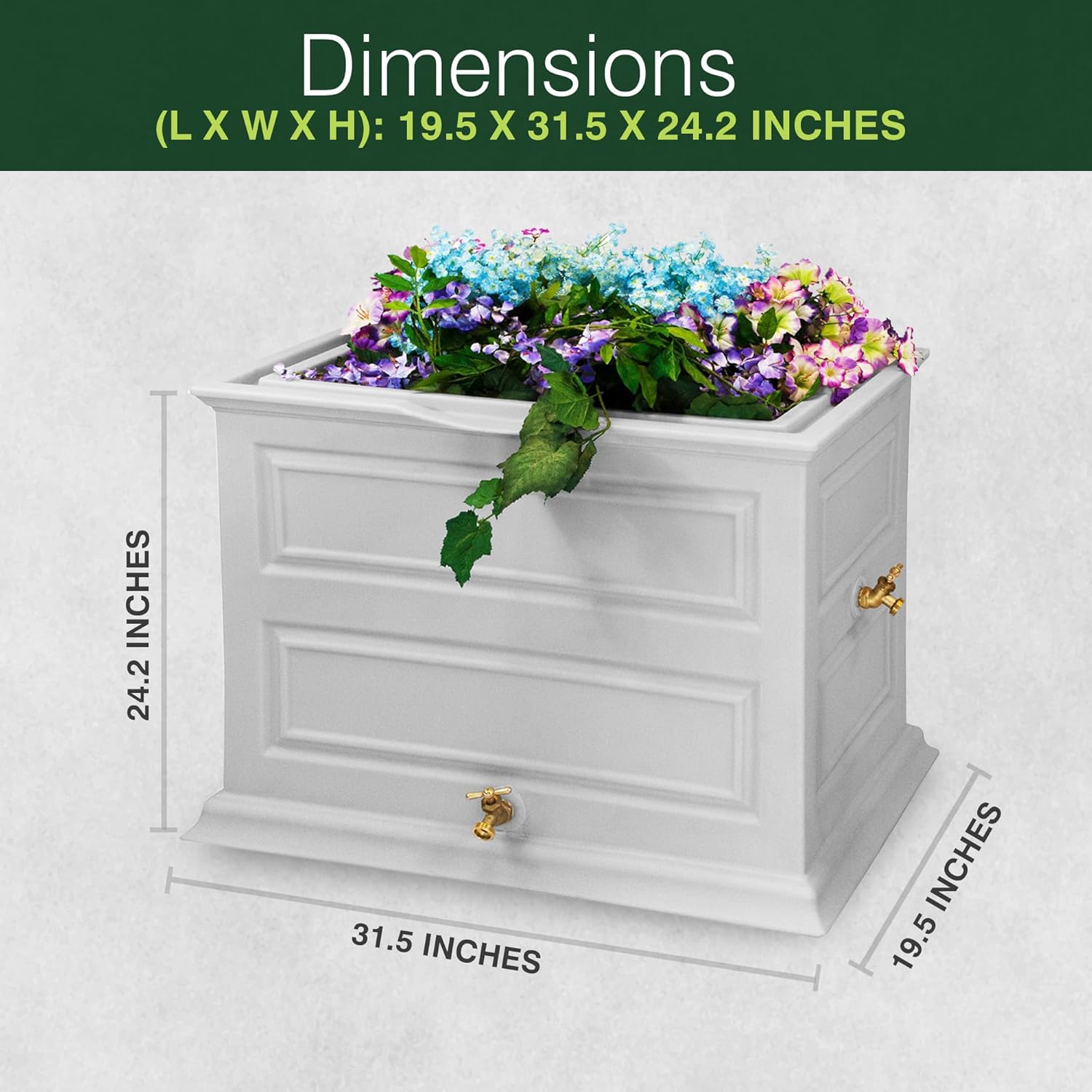 Good Ideas Savannah Elevated Garden Colonial Style 42 Gallon Rain Saver Barrel with Planter and Two Metal Spigots, Cool Gray1