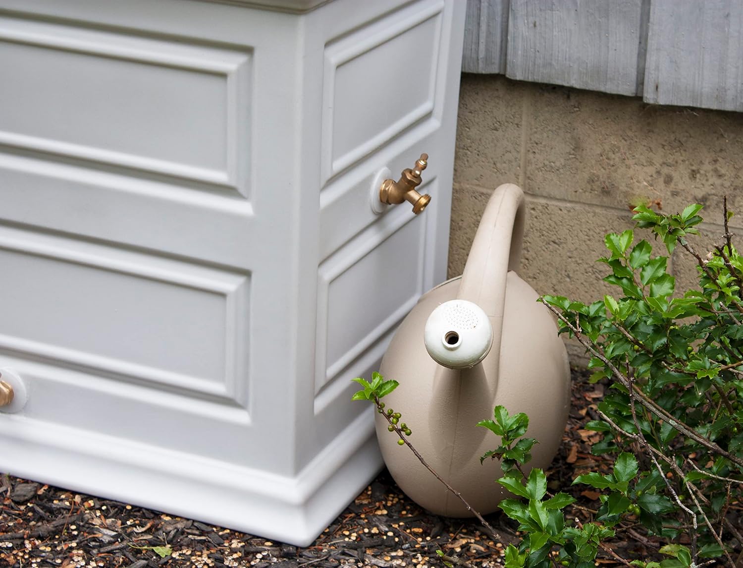 Good Ideas Savannah Elevated Garden Colonial Style 42 Gallon Rain Saver Barrel with Planter and Two Metal Spigots, Cool Gray5