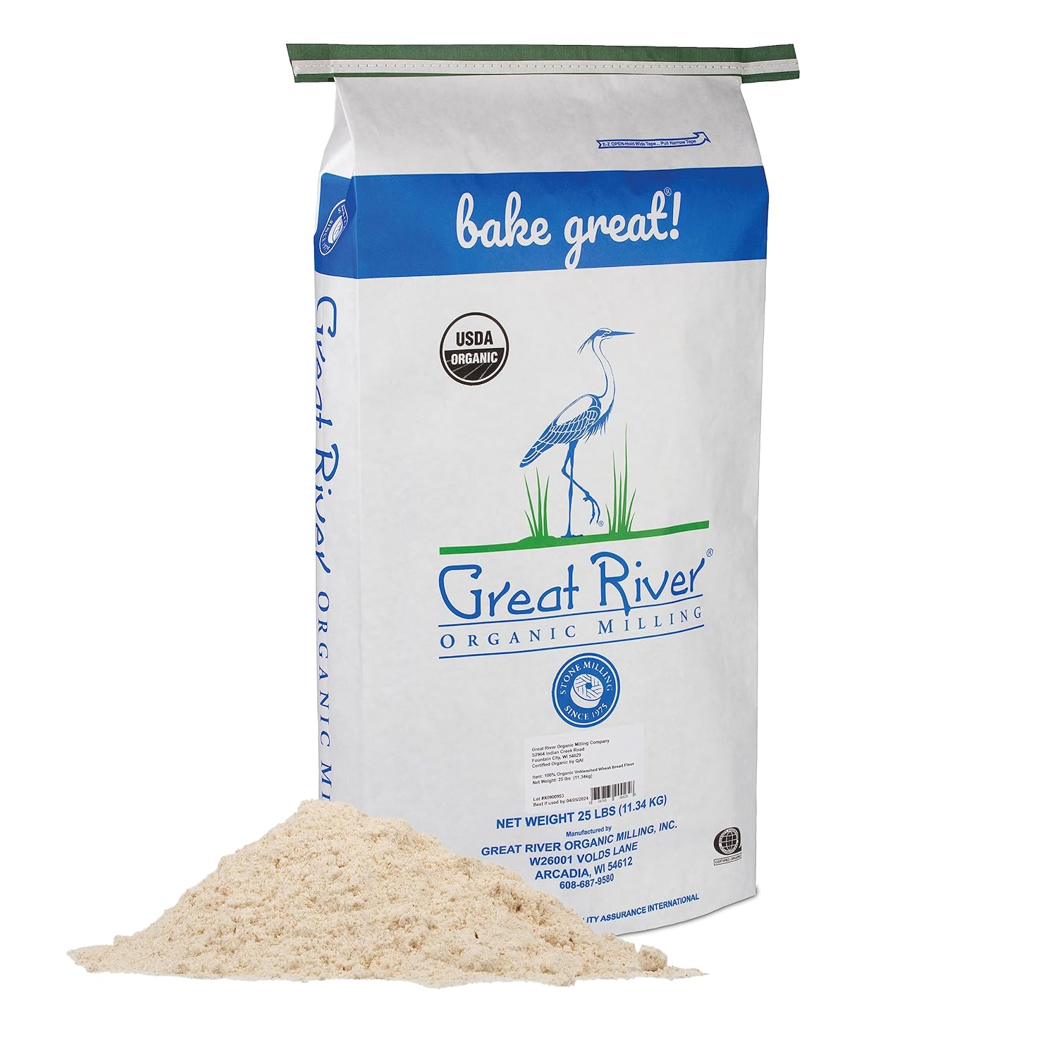 Great River Organic Milling, Bread Flour, Unbleached Wheat, Organic, 25-Pounds (Pack of 1) Great River Organic Milling, Bread Flour, Unbleached Wheat, Organic, 25-Pounds (Pack of 1)