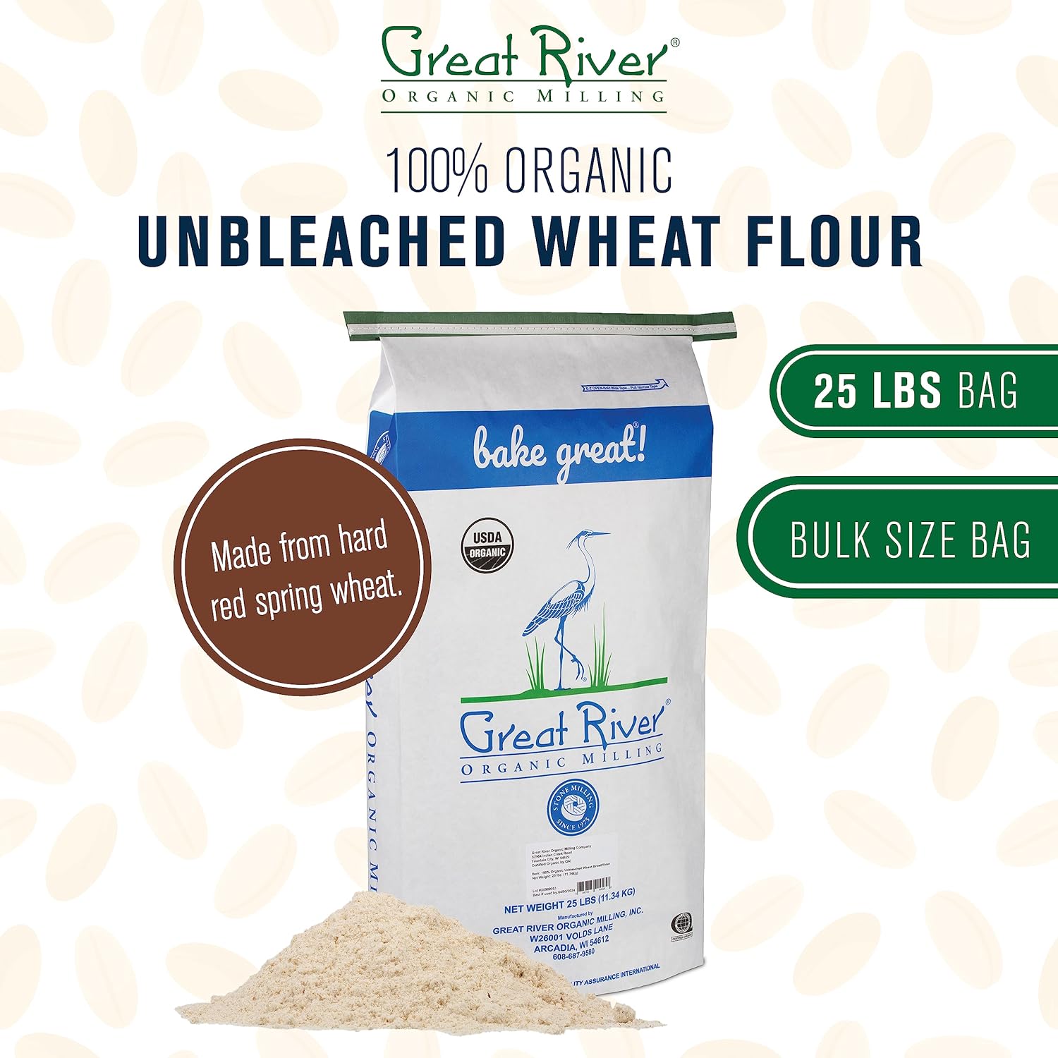 Great River Organic Milling, Bread Flour, Unbleached Wheat, Organic, 25-Pounds (Pack of 1)1