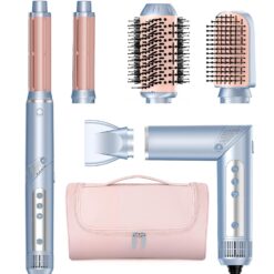 Hot Air Multi-Styler - 5 in 1 Professional Hair Wrap Styler Set with Air Curlers, Hair Dryer Brush, Straightener, Concentrator for Fast Drying Curling Straightening, Travel Case Included
