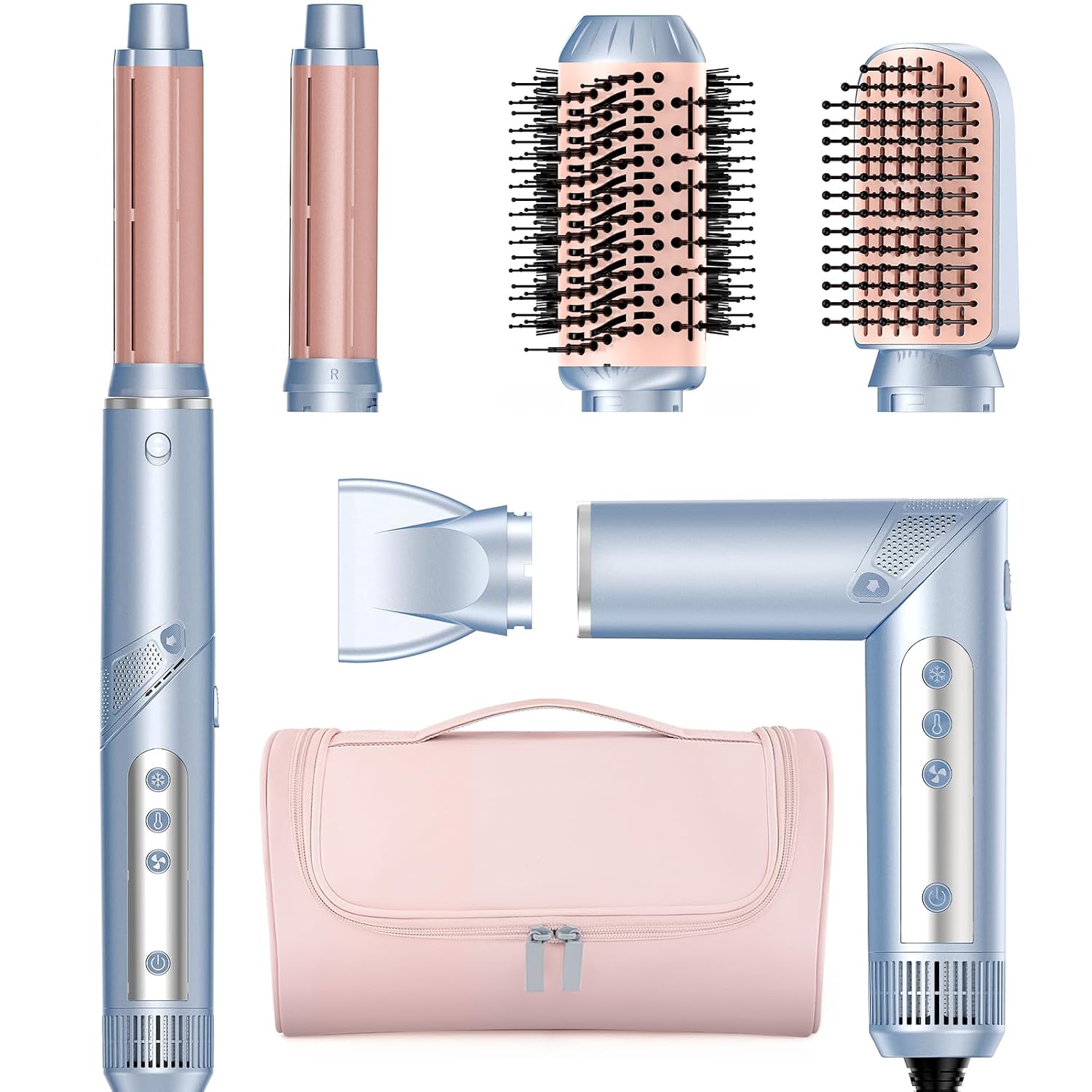 Hot Air Multi-Styler - 5 in 1 Professional Hair Wrap Styler Set with Air Curlers, Hair Dryer Brush, Straightener, Concentrator for Fast Drying Curling Straightening, Travel Case Included Hot Air Multi-Styler - 5 in 1 Professional Hair Wrap Styler Set with Air Curlers, Hair Dryer Brush, Straightener, Concentrator for Fast Drying Curling Straightening, Travel Case Included