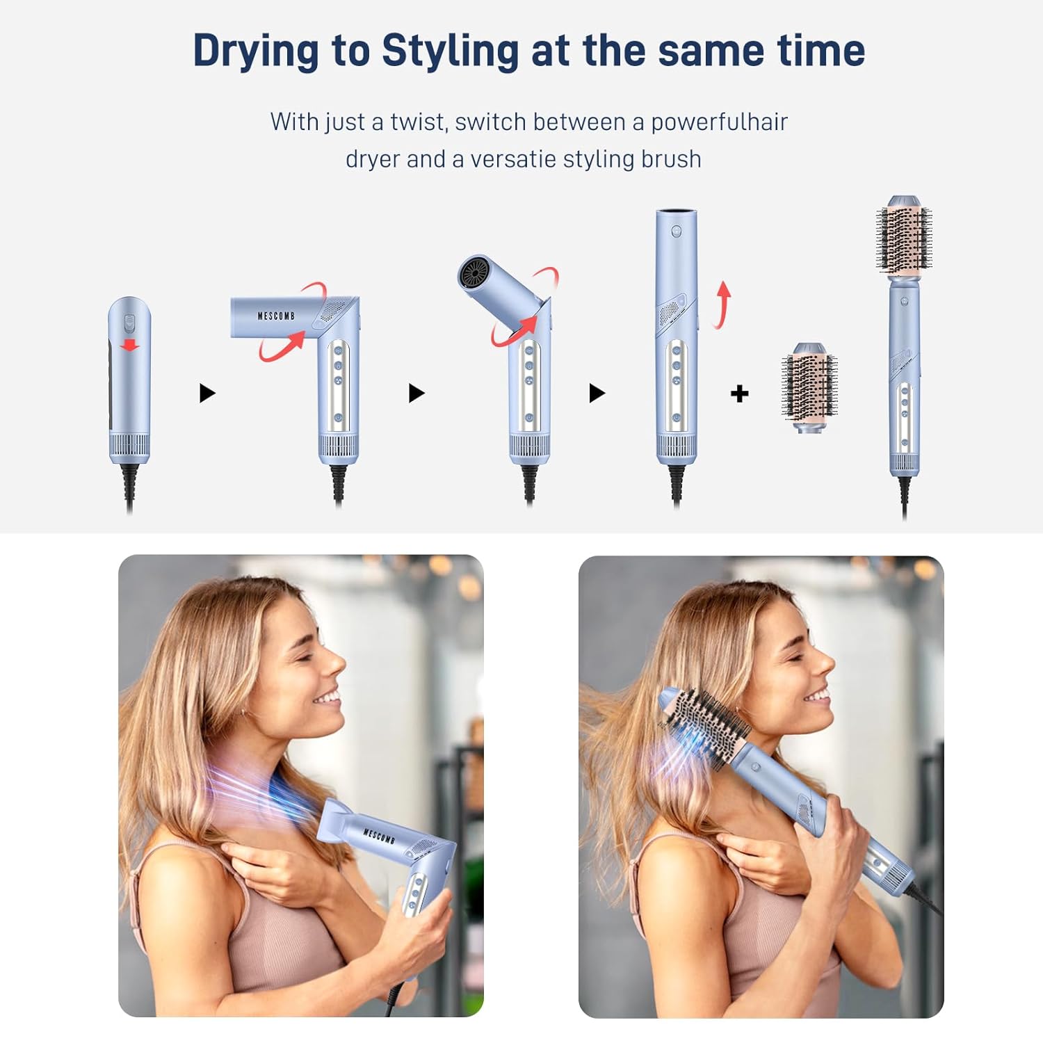 Hot Air Multi-Styler - 5 in 1 Professional Hair Wrap Styler Set with Air Curlers, Hair Dryer Brush, Straightener, Concentrator for Fast Drying Curling Straightening, Travel Case Included1