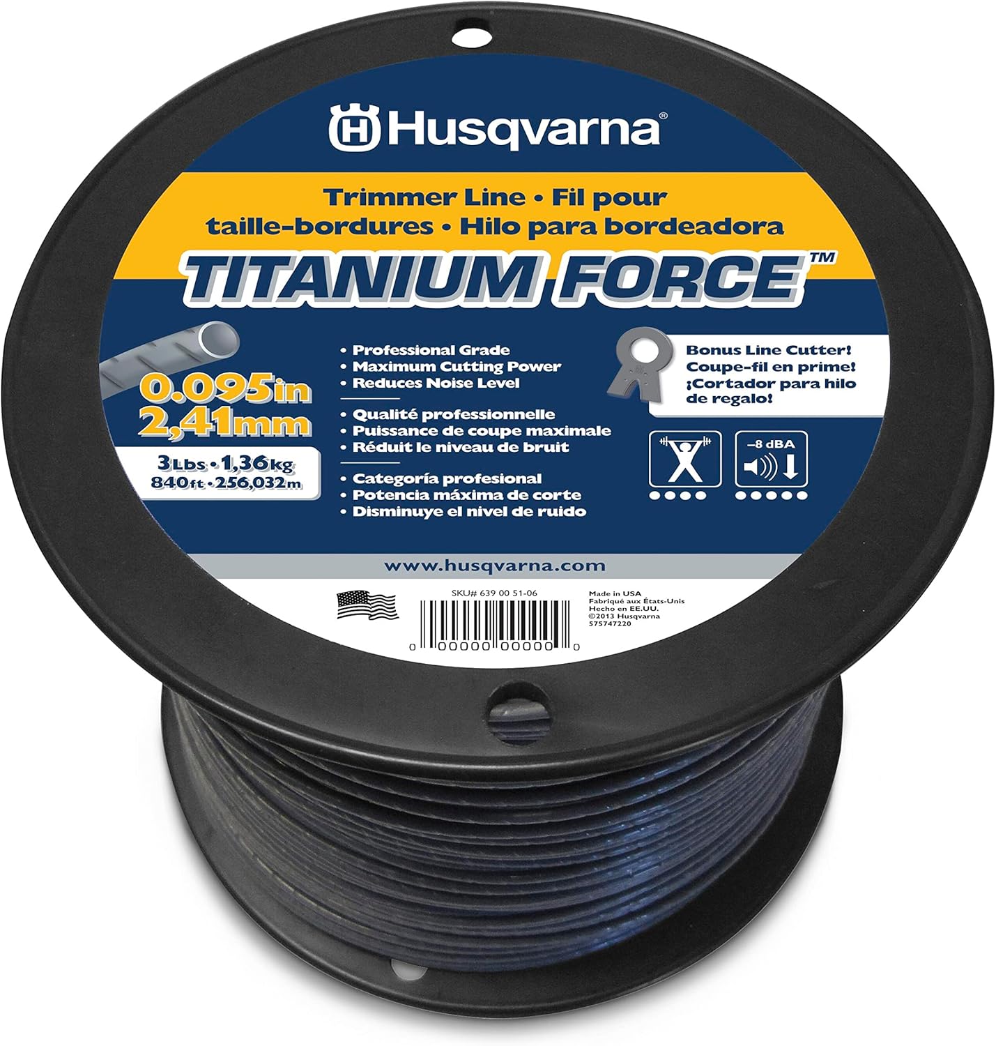 Husqvarna Titanium Force 0.095-Inch, 840-Foot Spooled String Trimmer Line, Professional Grade Copolymer Weed Eater Line with Cutter Husqvarna Titanium Force 0.095-Inch, 840-Foot Spooled String Trimmer Line, Professional Grade Copolymer Weed Eater Line with Cutter
