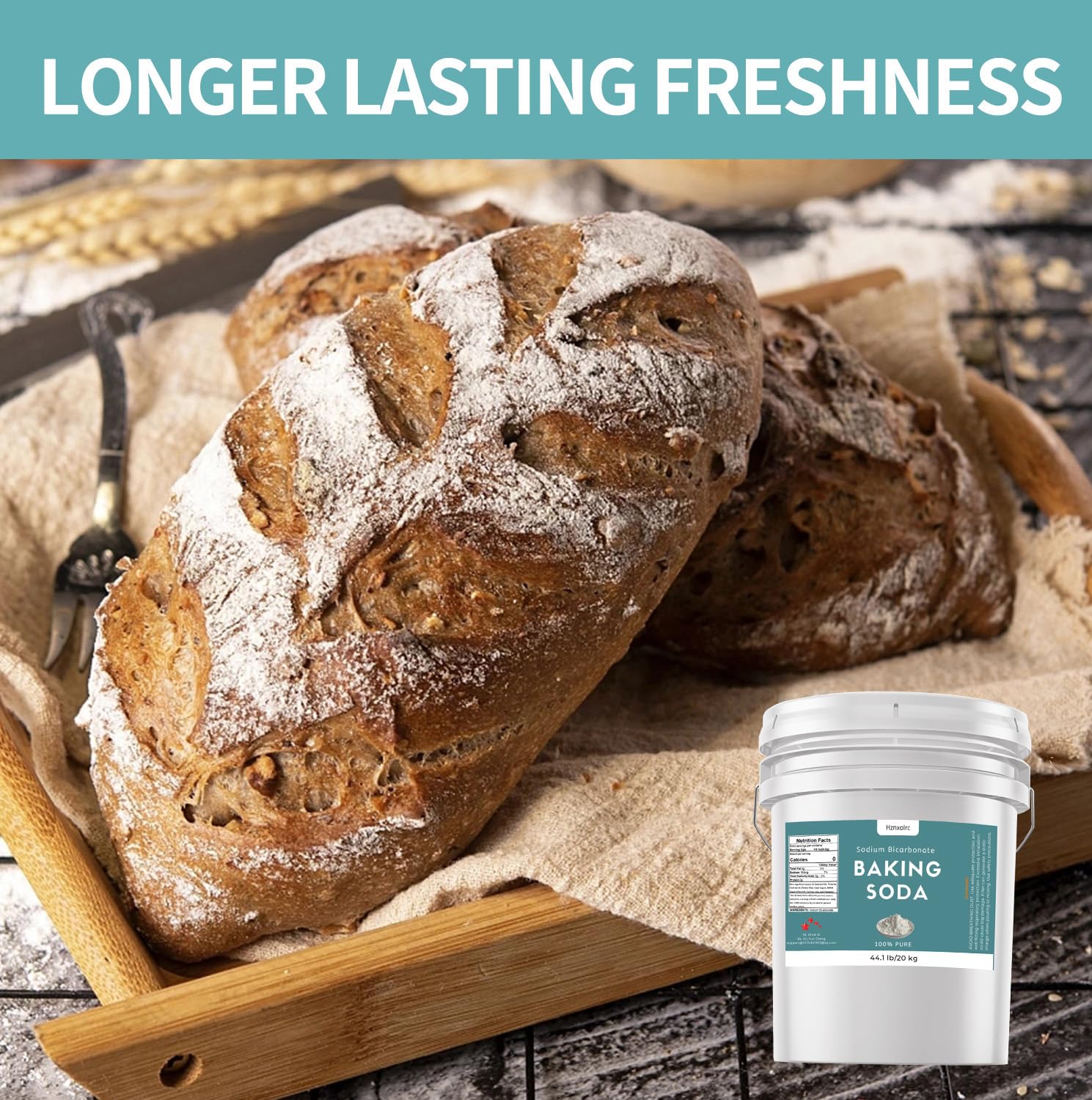 Hznxolrc 44.1 lb Sodium Bicarbonate Powder, Premium Baking Soda Powder Bulk, 100% Pure, Used for Bread, Cookies and Other Baked Goods, Also Can Clean and Deodorize3