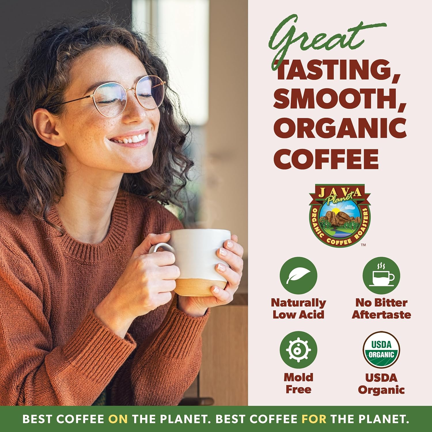 Java Planet Organic, Water Process Decaf Peru, Smooth Full Flavored Organic Coffee Beans, Low Acid, Whole Bean Coffee, Two 1 LB Bags1