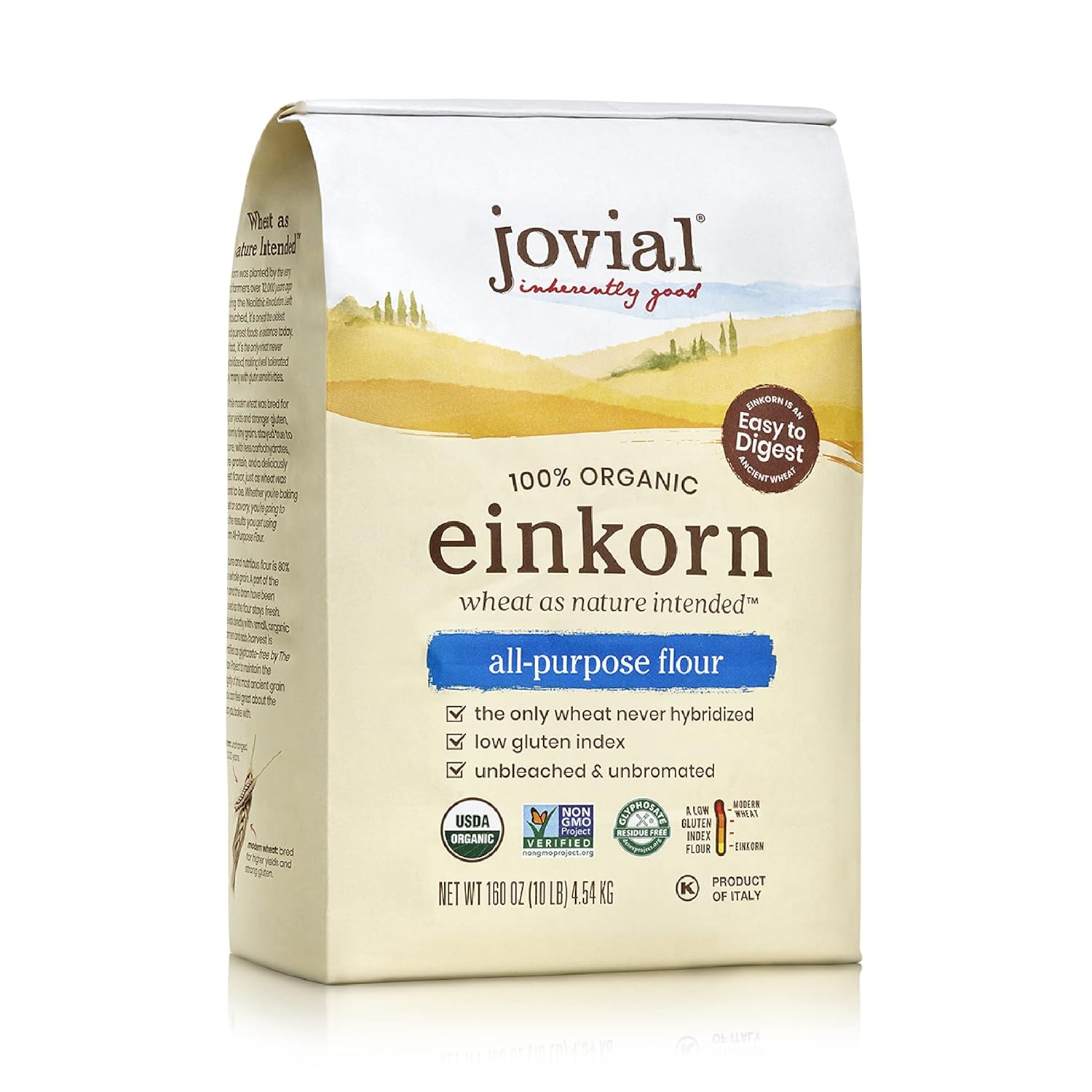 Jovial Organic Einkorn Unbleached All Purpose Flour - Bread Baking Flour for Sourdough, High Protein, Non-GMO, Organic Pizza & Pasta Flour, European Italian Flour, Glyphosate Free - 10 Lb Jovial Organic Einkorn Unbleached All Purpose Flour - Bread Baking Flour for Sourdough, High Protein, Non-GMO, Organic Pizza & Pasta Flour, European Italian Flour, Glyphosate Free - 10 Lb
