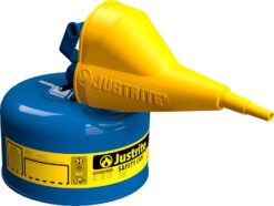 Justrite 1 Gallon Type I Blue Safety Can for Kerosene with Flame Arrester, Self-Closing Lid, and Funnel, Made in The USA, Galvanized Steel Flammable Storage Can, 7110310