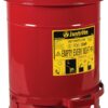 Justrite 10 Gallon Galvanized Steel Oily Waste Can, 18" x 14" Metal Oil Rag Safety Can With Foot Operated Self-Closing Lid for Oil Rag Disposal, Made in the USA, Red, 09300