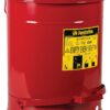 Justrite 14 Gallon Galvanized Steel Oily Waste Can, 20" x 16" Metal Oil Rag Safety Can with Foot Operated Self-Closing Lid for Oil Rag Disposal, Made in The USA, Red, 09500