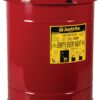Justrite 14 Gallon Galvanized Steel Oily Waste Can, 20" x 16" Metal Oil Rag Safety Can with Hand Operated Self-Closing Lid for Oil Rag Disposal, Made in The USA, Red, 09510