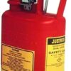 Justrite 14160 1 Gallon, 4 5/8" x 7 5/8" x 12 3/4" Size Type I Red Oval Polyethylene Safety Can with Stainless Steel Hard