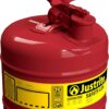Justrite 2 Gallon Type I Red Safety Gas Can for Gasoline with Flame Arrester and Self-Closing Lid, Made in the USA, Galvanized Steel Flammable Storage Can, 7120100