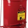 Justrite 21 Gallon Galvanized Steel Oily Waste Can, 23.5" x 18" Metal Oil Rag Safety Can with Foot Operated Self-Closing Lid for Oil Rag Disposal, Made in The USA, Red, 09700