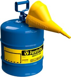 Justrite 5 Gallon Type I Blue Safety Can for Kerosene with Flame Arrester, Self-Closing Lid, and Funnel, Made in the USA, Galvanized Steel Flammable Storage Can, 7150310