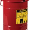 Justrite 6 Gallon Galvanized Steel Oily Waste Can, 16" x 12" Metal Oil Rag Safety Can with Hand Operated Self-Closing Lid for Oil Rag Disposal, Made in The USA, Red, 09110