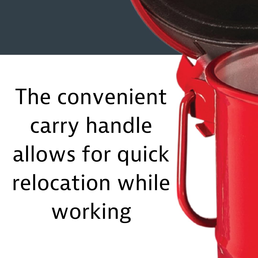Justrite 6 Gallon Galvanized Steel Oily Waste Can, 16 x 12 Metal Oil Rag Safety Can with Hand Operated Self-Closing Lid for Oil Rag Disposal, Made in The USA, Red, 091107