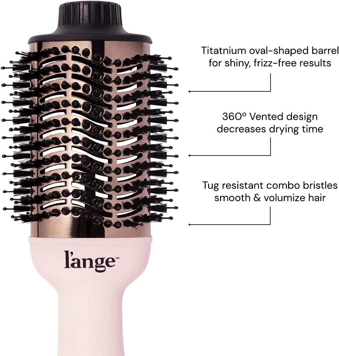 L'ANGE HAIR Le Volume 2-in-1 Titanium Blow Dryer Brush Hot Air Brush in One with Oval Barrel Hair Styler for Smooth, Frizz-Free Results for All Hair Types (Blush - 75 mm)1