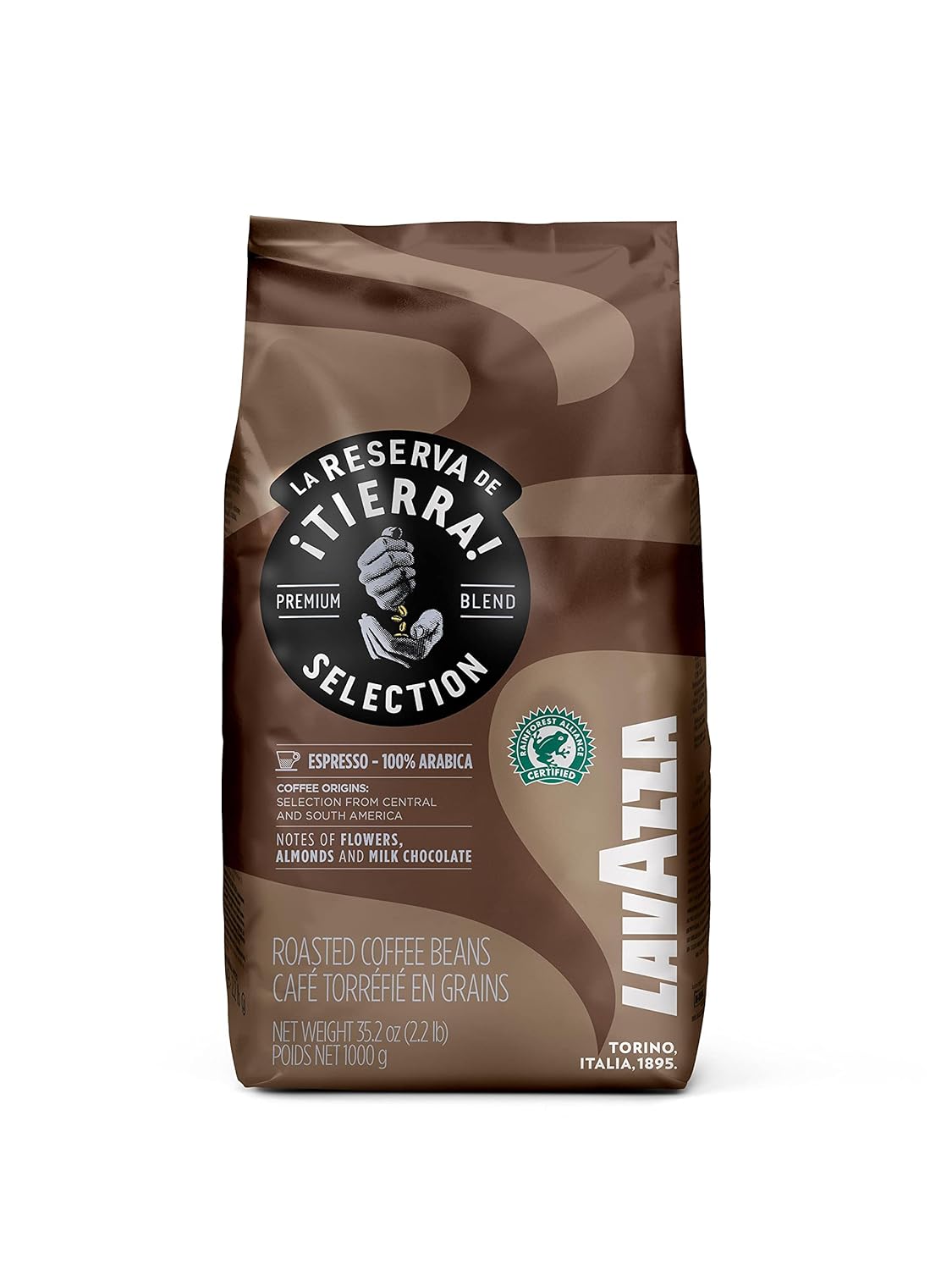 Lavazza Tierra! Selection Whole Bean Coffee Blend, Medium Roast, 2.2LB Bag , 100% Arabica, Rainforest Alliance Certified, sustainably grow1
