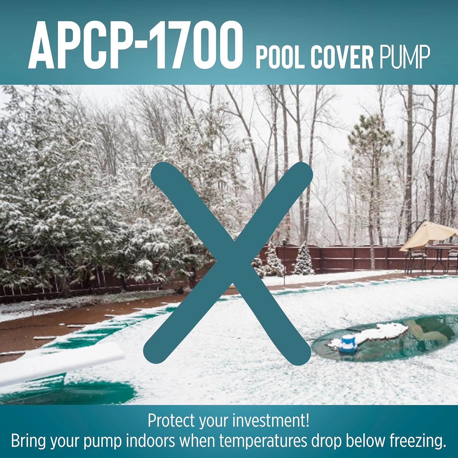 Little Giant APCP-1700 115-Volt, 1 3 HP, 1745 GPH, Automatic, Submersible, Swimming Pool Cover Pump with 25-Ft. Cord, Light Blue, 5773019