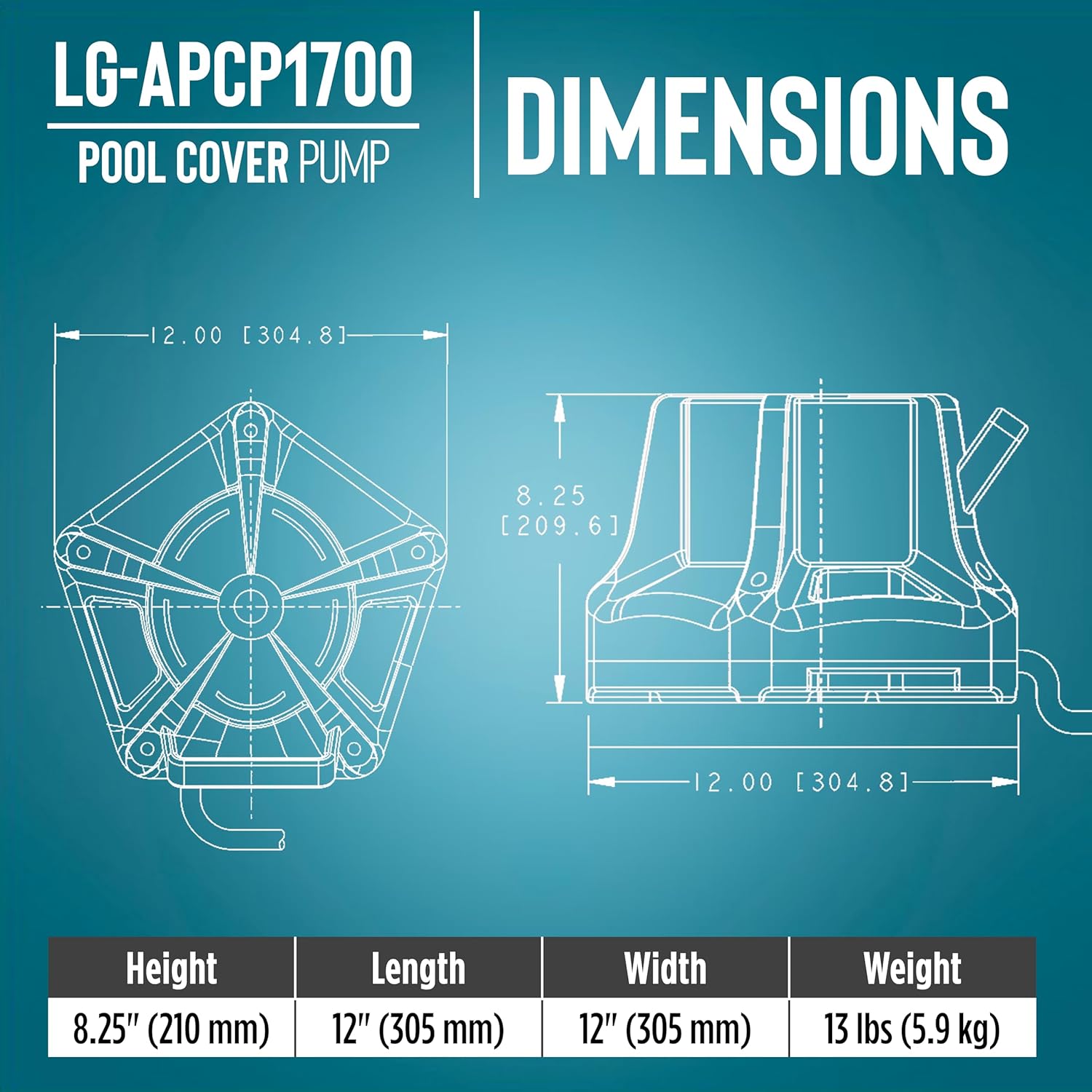 Little Giant Select Series LG-APCP1700 1 3 HP, 1745 GPH, Automatic, Submersible, Swimming Pool Cover Pump with 25-Ft. Cord, Dark Blue, 149426911