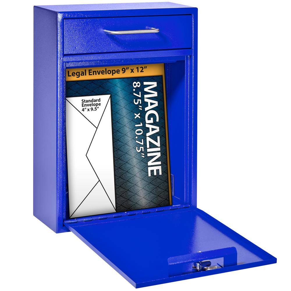 Mail Boss 7424 Olympus Locking Wall-Mount Drop Box With High Security Reinforced Patented Locking System, Bright Blue7