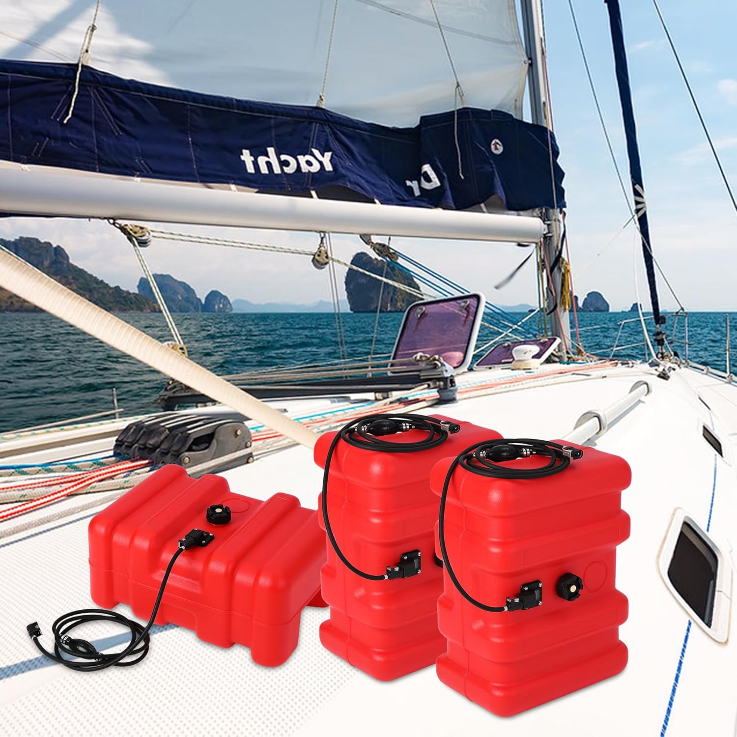 Marine Tank, 12 Gallon Marine Portable Tank Outboard Marine Boat Tank With Line, I-Shaped Handle, Easy to Carry12