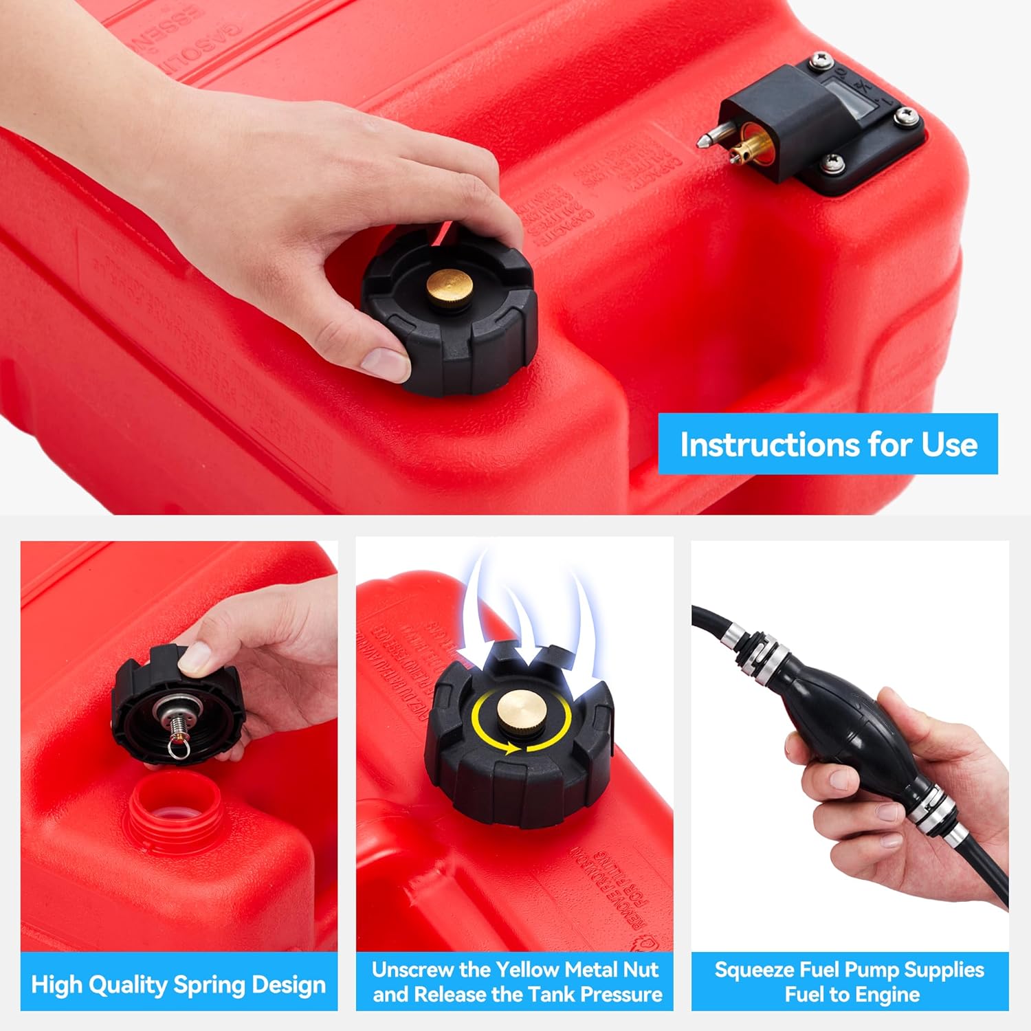 Marine Tank, 6 Gallon Marine Portable Tank Outboard Marine Boat Tank With Line, I-Shaped Handle, Easy to Carry2