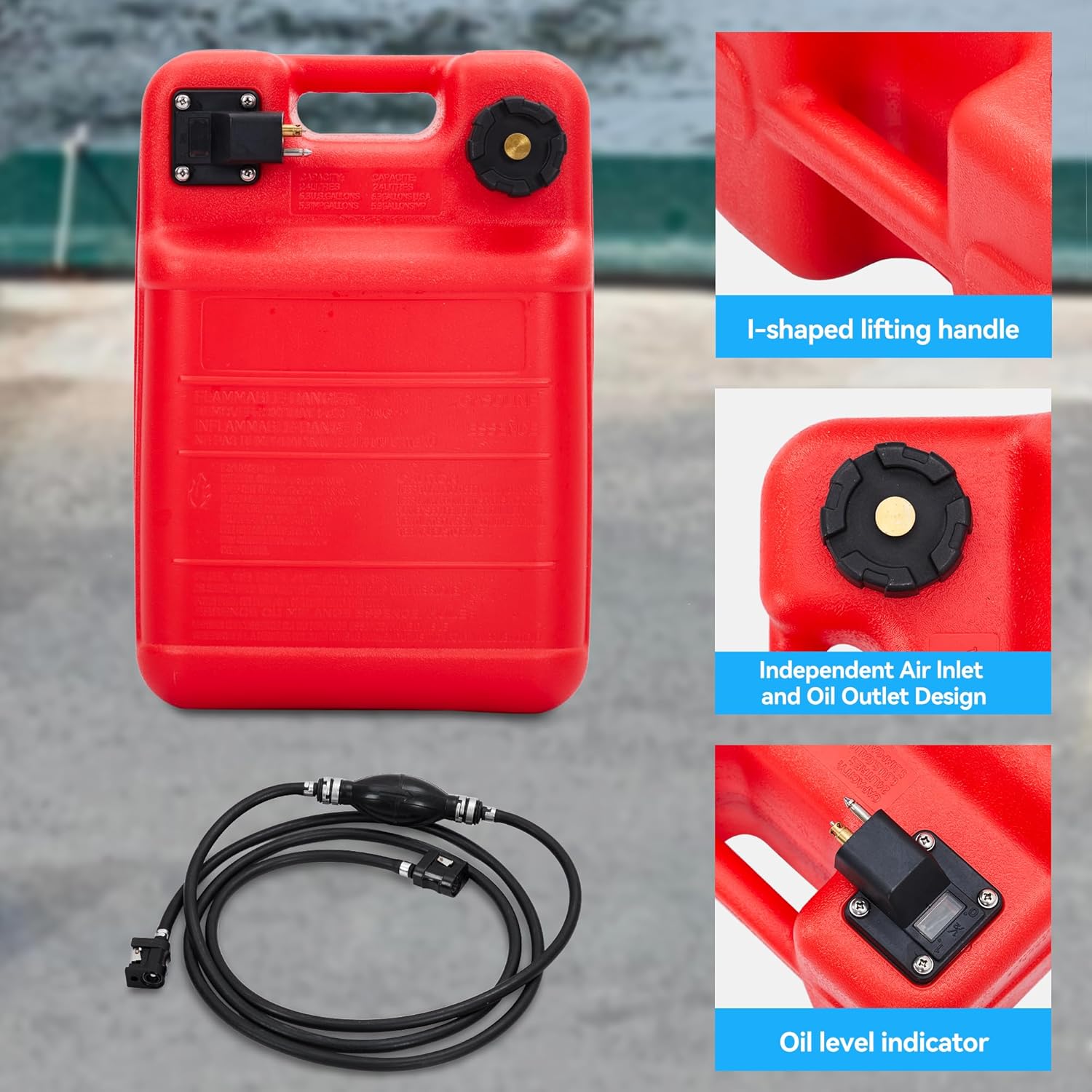 Marine Tank, 6 Gallon Marine Portable Tank Outboard Marine Boat Tank With Line, I-Shaped Handle, Easy to Carry4