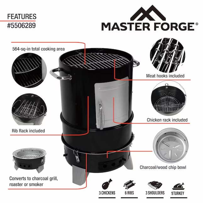 Master Forge CBS24032L 564-Sq. Inches Black Vertical Charcoal Smoker9_11zon
